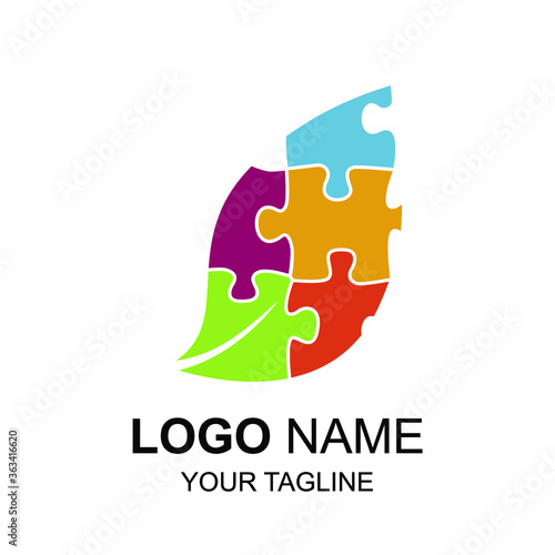 leaf icon jigsaw puzzle modern vector logo