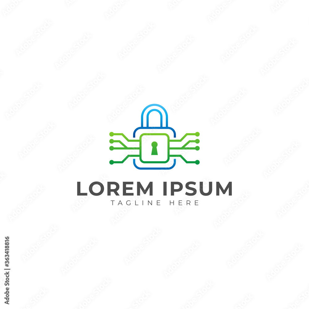 Network Security Lock with Padlock Key Logo Vector Icon Illustration