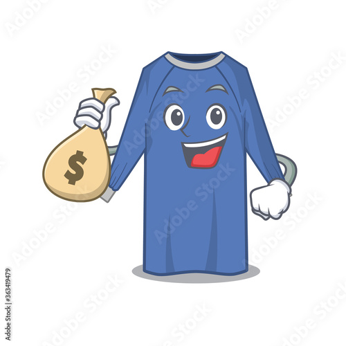 Crazy rich disposable clothes mascot design having money bags