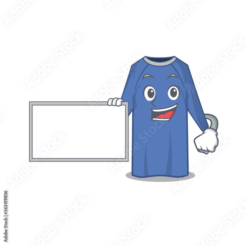 Cartoon character design of disposable clothes holding a board