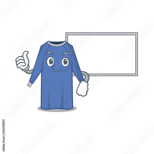 disposable clothes cartoon design with Thumbs up finger bring a white board