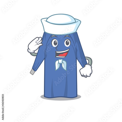 Smiley sailor cartoon character of disposable clothes wearing white hat and tie