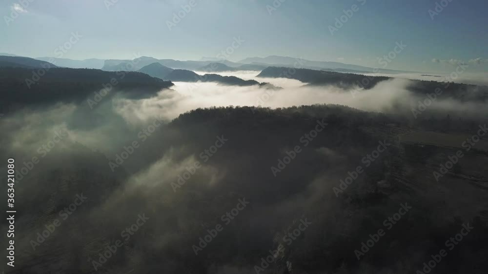 Aerial view of clouds of mist over forest and river with fog bank in background
Aerial view of clouds of mist over forest and river with fog bank in background