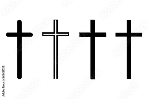 Vector image of crosses. Thin crucifix. Outline religious sign. Stock Photo.