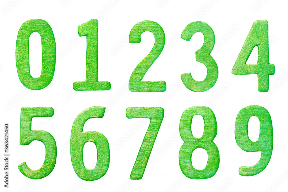 Green number 0-9 isolated on white background Green number 0-9 isolated on white background