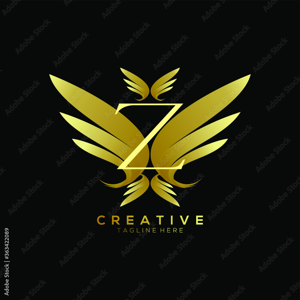 Obraz premium Letter Z Luxury Gold Thin Wing Logo Template