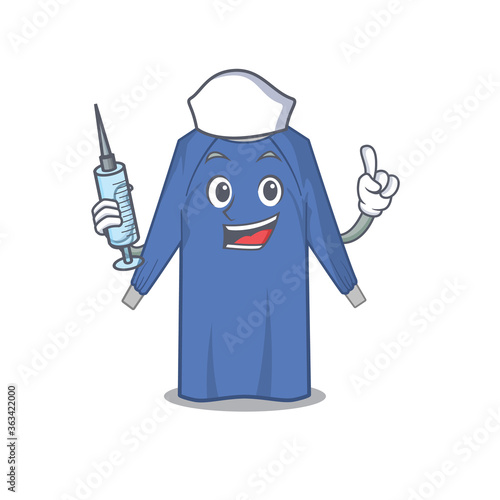 disposable clothes humble nurse mascot design with a syringe