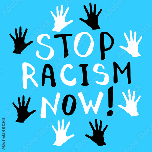 Stop racism - vector lettering doodle handwritten on theme of antiracism, protesting against racial inequality and revolutionary design. For flyers, stickers, posters, T-Shirt Design