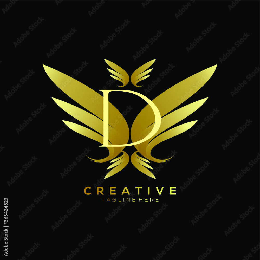 Obraz premium Letter D Luxury Gold Thin Wing Logo Template