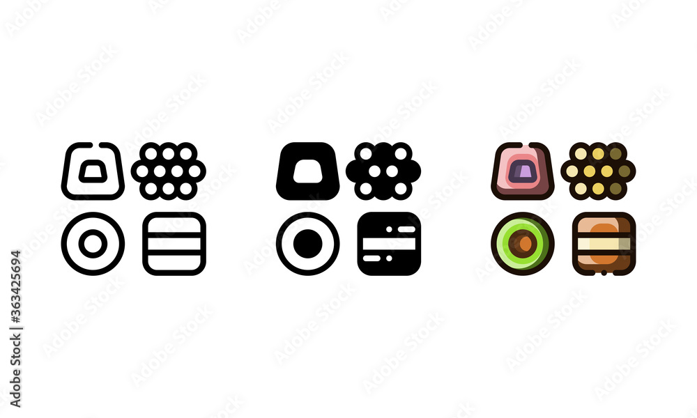 Licorice candy icon. With outline, glyph, and filled outline style Licorice candy icon. With outline, glyph, and filled outline style