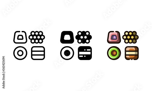 Licorice candy icon. With outline, glyph, and filled outline style