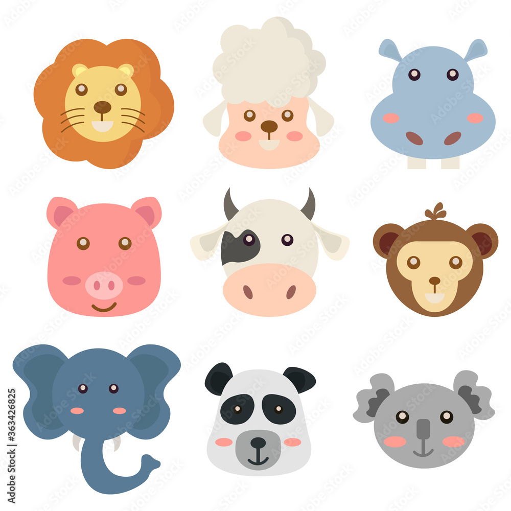 set animal face vector  illustration