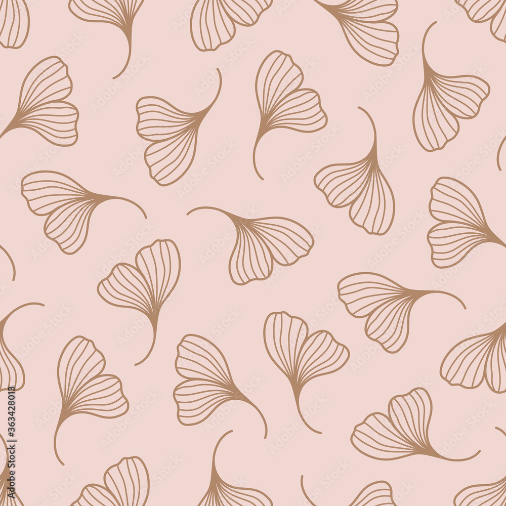 Ginkgo Biloba Leaves Seamless Pattern in a Trendy Minimal Style. Outline of a Botanical Background. Floral Vector Ginkgo Biloba Leaves Seamless Pattern in a Trendy Minimal Style. Outline of a Botanical Background. Floral Vector