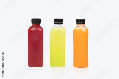 Mixed cool fruit juice in pastic bottle