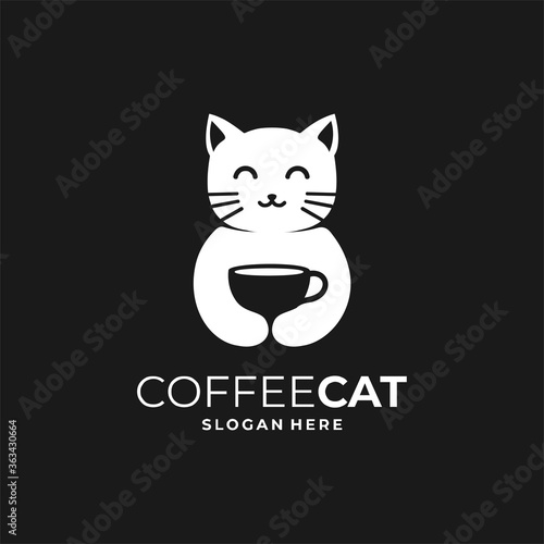 coffee cat, pictorial logo design template