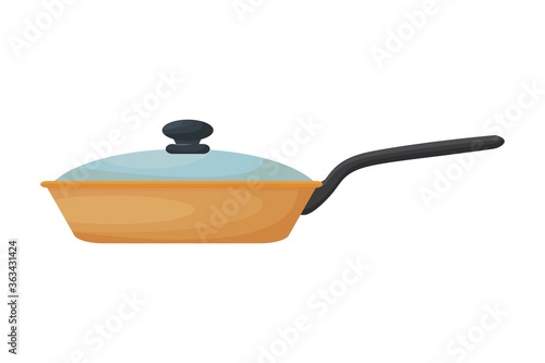 Frying pan closed, front view, colorful, shyness object isolated on white background stock vector illustration