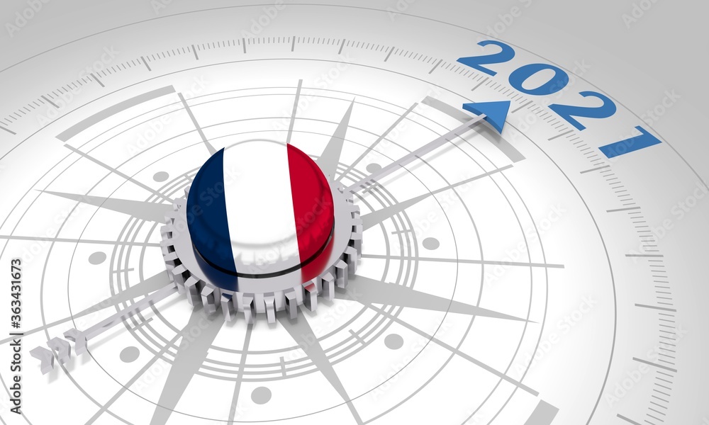 New Year greeting card template. 2021 year number. 3D rendering. Flag of the France New Year greeting card template. 2021 year number. 3D rendering. Flag of the France