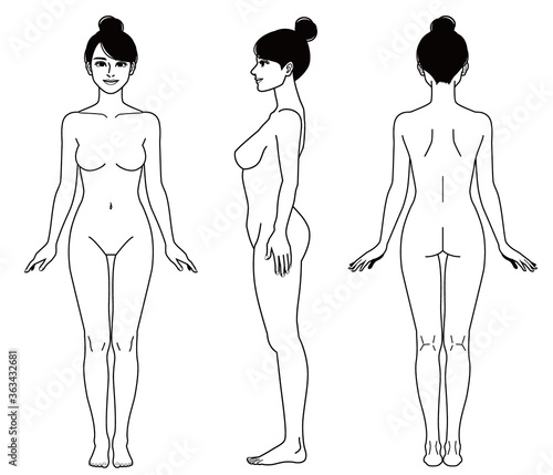 Naked woman. Set of full body illustrations.