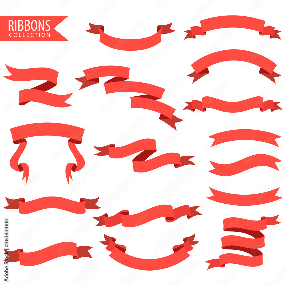 Set of red ribbon banner isolated on white background. Vector illustration