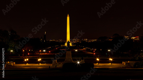 Washington Monument with red cloud 
