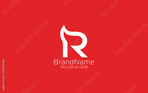 Letter R logo forming horn symbol in red color