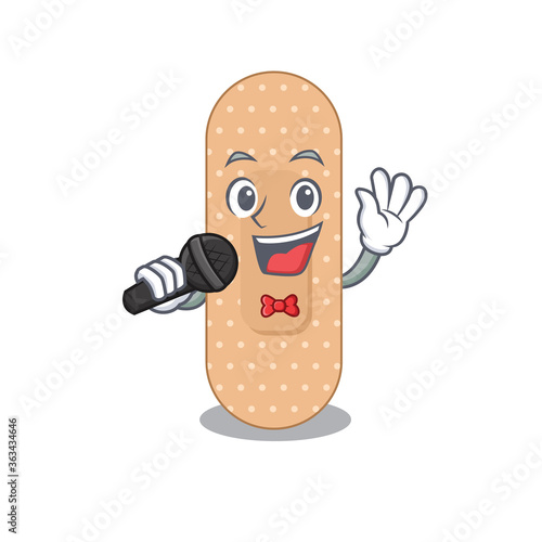 caricature character of standard bandage happy singing with a microphone