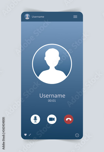 Mobile video chat interface. User web video call window. Concept of social media, remote communication, video content. Modern vector illustration.