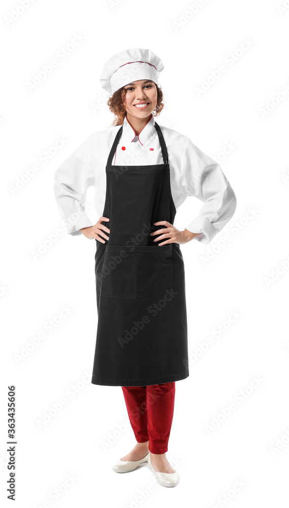 Female African-American chef on white background Female African-American chef on white background