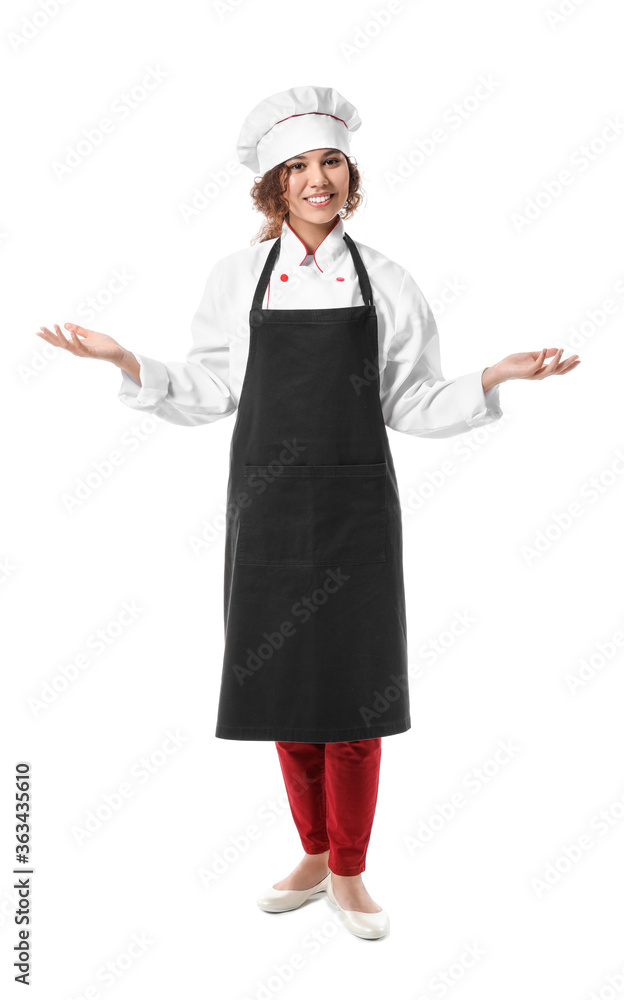 Female African-American chef on white background Female African-American chef on white background