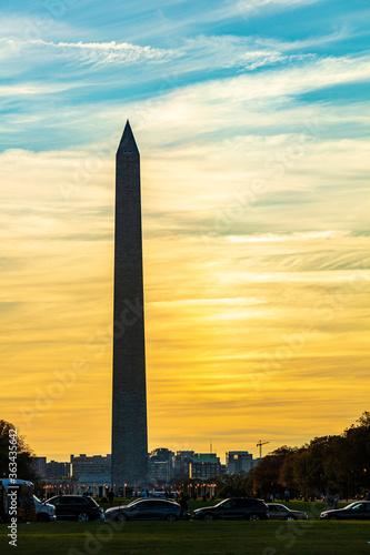 Washington Monument with red cloud 