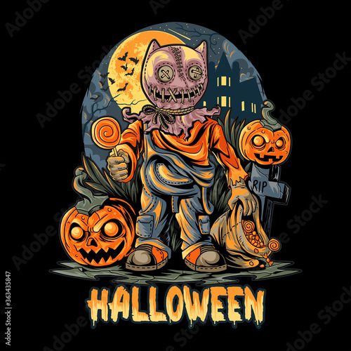 HALLOWEEN NIGHT AND PUMPKINS ARTWORK VECTOR