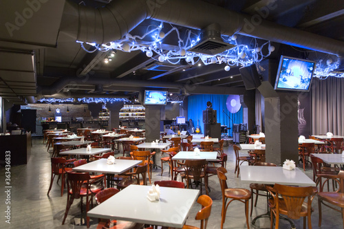 Photography Interior of the jazz club and restaurant in loft style