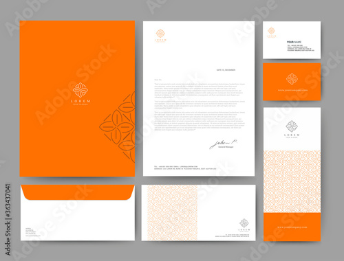 Branding identity template corporate company design, Set for business hotel, resort, spa, luxury premium logo, Orange colour, vector illustration