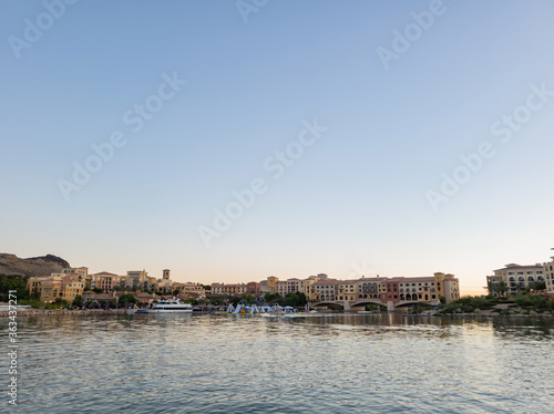 Sunset view of some beautiful building at Lake Las Vegas