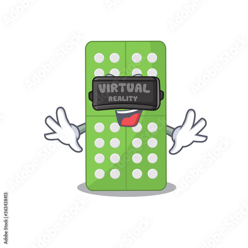 Medicine pills cartoon image play a game with Virtual Reality headset