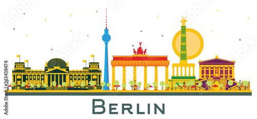 Berlin Germany City Skyline with Color Buildings Isolated on White.