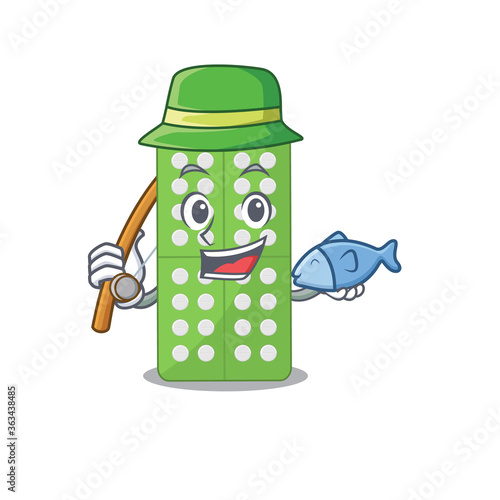 Cartoon design style of medicine pills ready goes to fishing