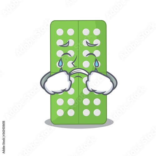 Caricature design style of medicine pills with a sad face