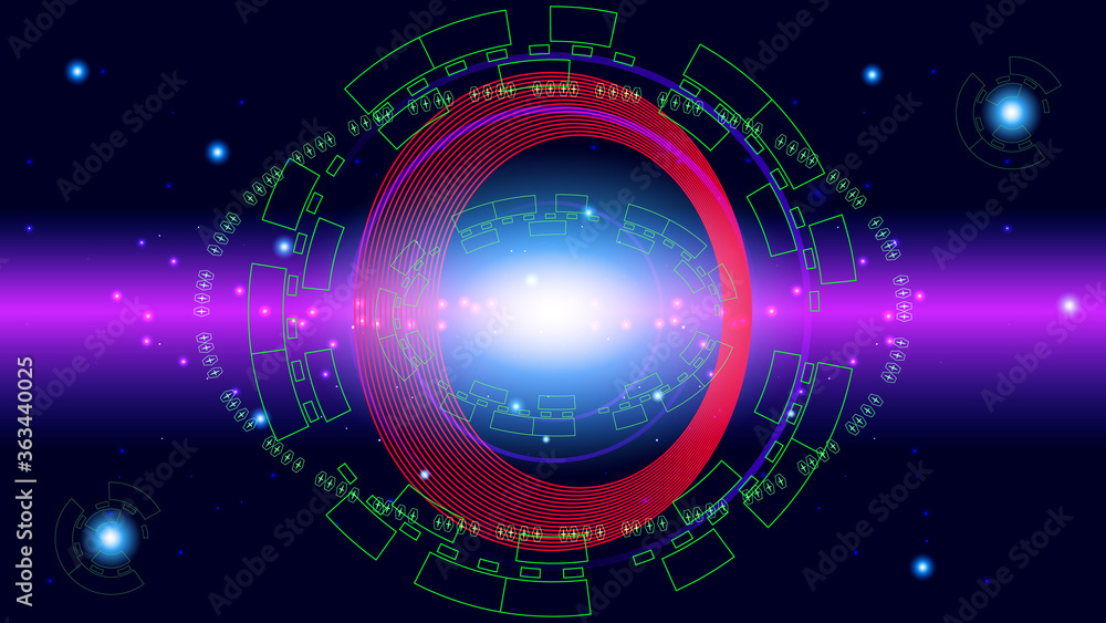 Obraz premium UI Hi-tec interface blue abstract digital technology with glowing particles, vector illustration