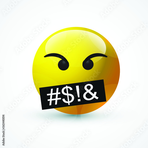 vector round yellow cartoon bubble Cursing Cussing Grawlix Swearing emoticons comment social media Facebook Instagram Whatsapp chat comment reactions, icon template face emoji character message