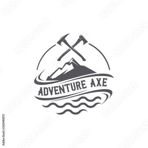 mountain adventure axe emblem logo