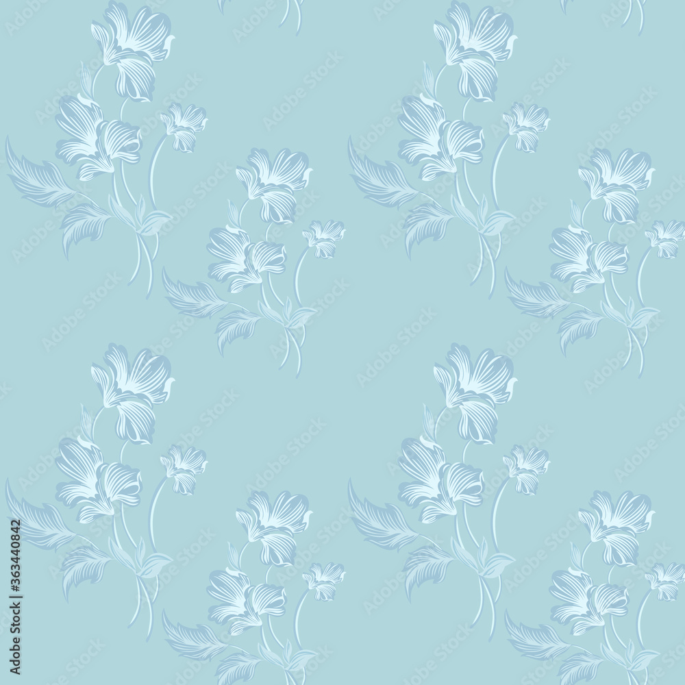 Seamless leaves with vector flower Pattern on navy Background Seamless leaves with vector flower Pattern on navy Background