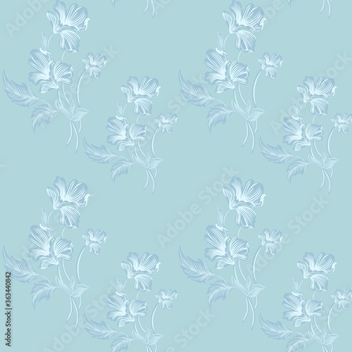 Seamless leaves with vector flower Pattern on navy Background
