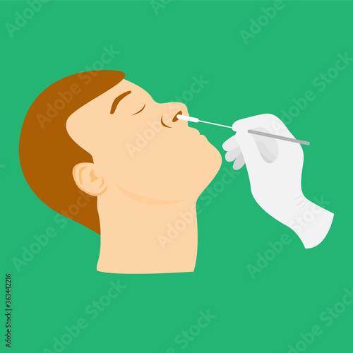 A medical technician using swab tube collect sample from patient's nose vector