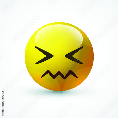 vector round yellow cartoon bubble Quivering Mouth Scrunched   emoticons comment social media Facebook Instagram Whatsapp chat comment reactions, icon template face emoji character message