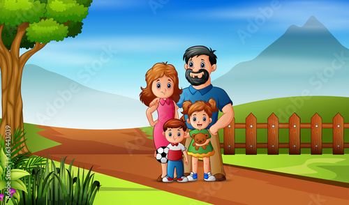 The family playing in the field