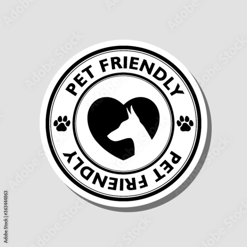 Pet friendly logo icon for Pets allowed hotel sign sticker isolated on gray background