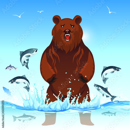 bear stand up hunting salmon