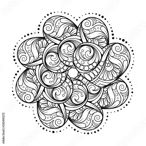 Vector abstract black and white floral mandala motif