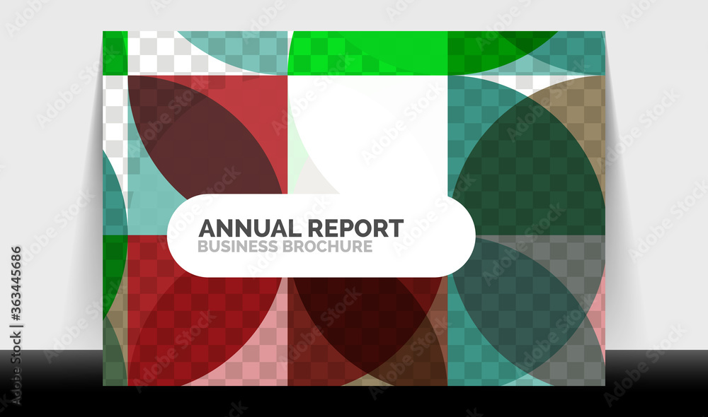 Horizontal A4 business flyer annual report template, circles and triangle style shapes modern geometric design for brochure layout, magazine or booklet Horizontal A4 business flyer annual report template, circles and triangle style shapes modern geometric design for brochure layout, magazine or booklet
